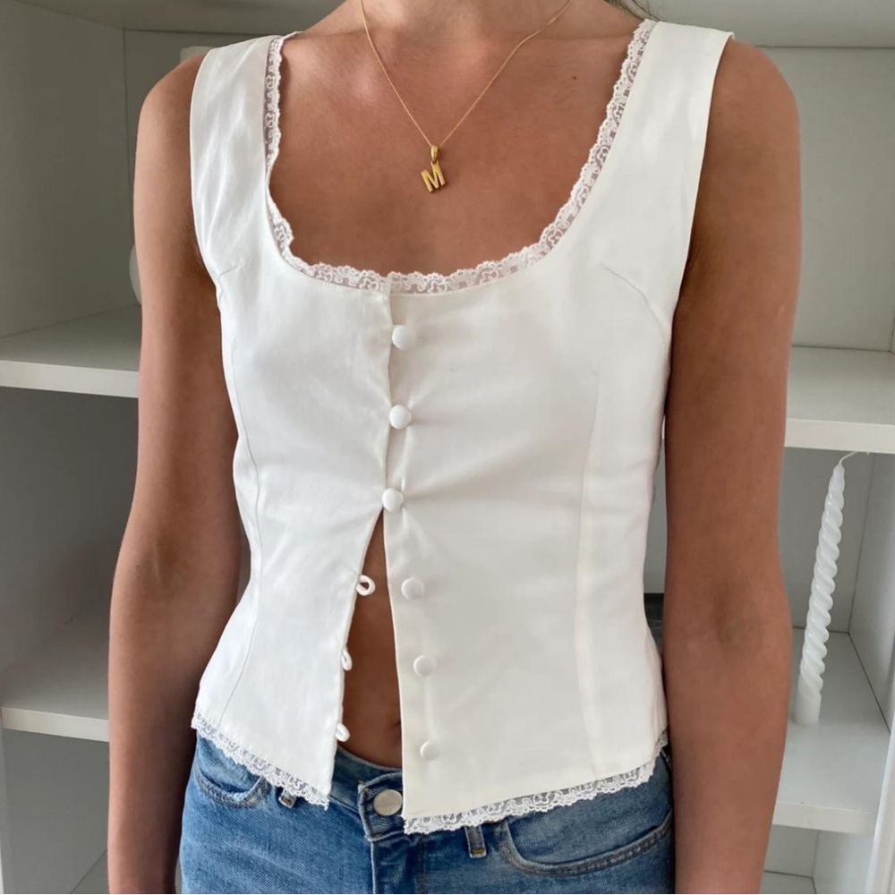 White Lace Trimmed Women's Top